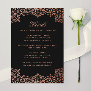 Cartão De Informações Detalhes do Casamento Black Pink Elegante Vintage 