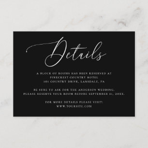 Cartão De Informações Detalhes do Casamento Black Tie Acomodação do Ho