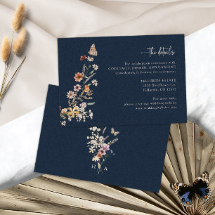 Cartão De Informações Detalhes do Casamento Boho Azul Marinho