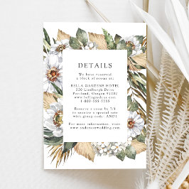 Cartão De Informações Detalhes do Casamento Boho Branco com Flores e Fol