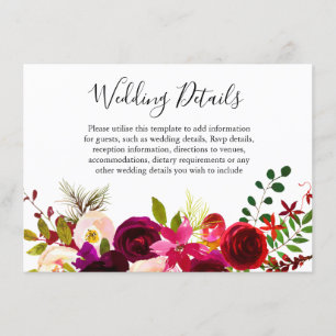 Cartão De Informações Detalhes do Casamento Boho Burgundy Flores Primave