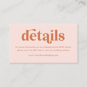 Cartão De Informações Detalhes do Casamento Boho Disco Rosa Laranja Pêss