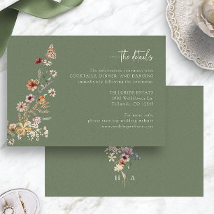 Cartão De Informações Detalhes do Casamento Boho em Verde Sage