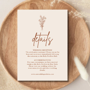 Cartão De Informações Detalhes do Casamento Boho Terracota Laranja Queim