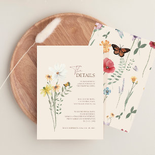 Cartão De Informações Detalhes do Casamento Borboleta Flor Silvestre Cap