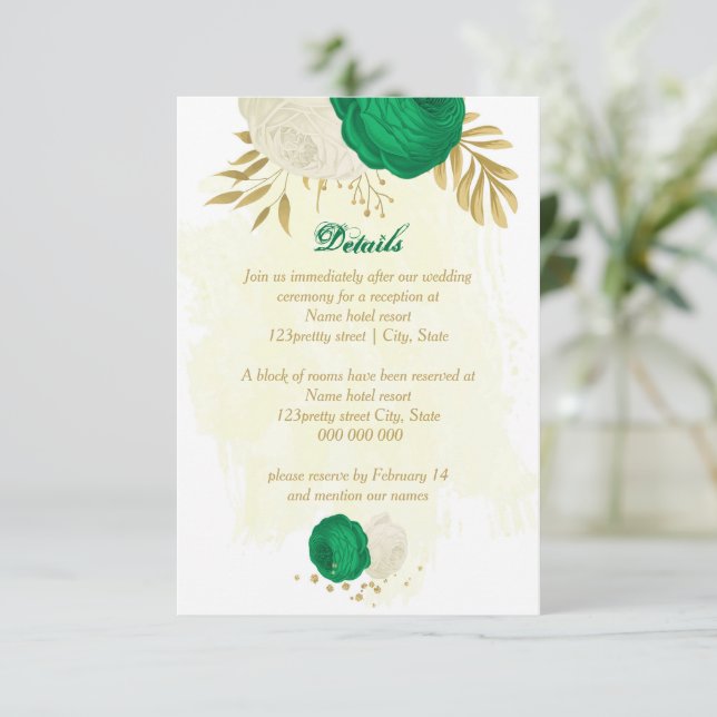 Cartão De Informações detalhes do casamento botânico com flores brancas  (Em pé/Frente)