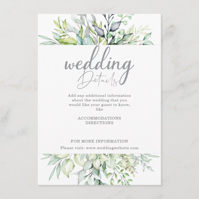Cartão De Informações Detalhes do Casamento Botânico da Caligrafia (Frente)