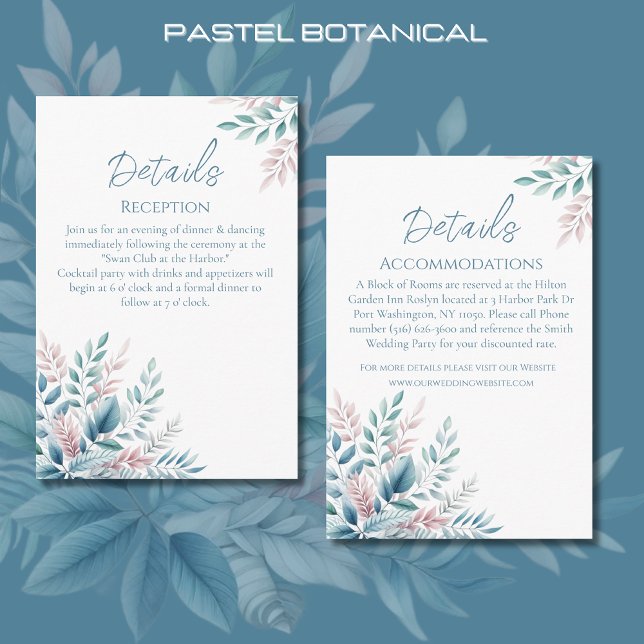 Cartão De Informações Detalhes do Casamento Botânico do Pastel- (Pastel Botanical Details-Wedding Enclosure Cards)