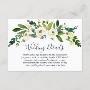 Cartão De Informações Detalhes do Casamento Botânico Floral Branco Moder