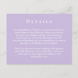 Cartão De Informações Detalhes do Casamento Botânico Mínimo Roxo