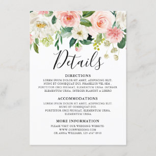 Cartão De Informações Detalhes do Casamento Botânico Moderno Floral Cor-