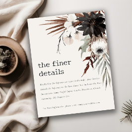 Cartão De Informações Detalhes do Casamento Botânico Preto-Ferrugem Boho