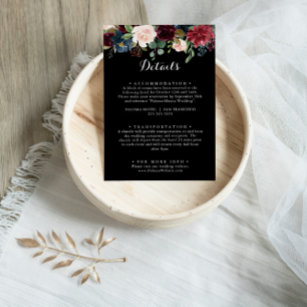 Cartão De Informações Detalhes do Casamento Botânico Rustic Black
