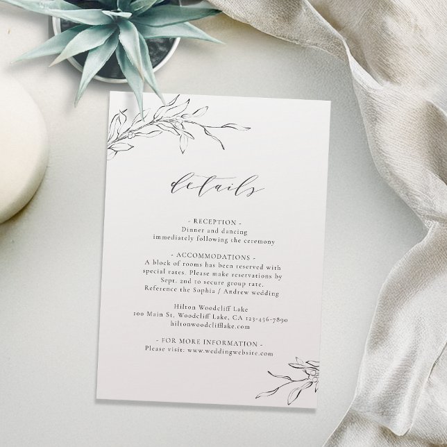 Cartão De Informações Detalhes do casamento botânico simples e elegante (Simple elegance botanical wedding details enclosure card)