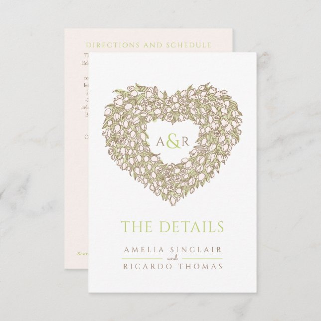 Cartão De Informações Detalhes do casamento bouquet de tulipas monograma (Frente/Verso)
