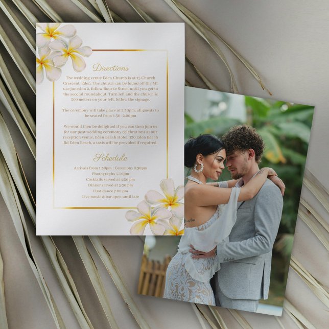 Cartão De Informações Detalhes do casamento branco amarelo Frangipani (Criador carregado)