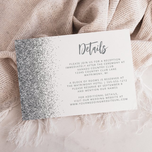 Cartão De Informações Detalhes do Casamento Branco de Script de Lâmpada  (Criador carregado)