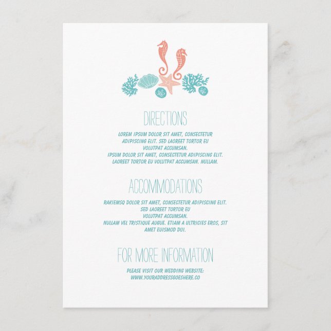 Cartão De Informações Detalhes do Casamento Branco dos Tesouros Submarin (Frente)