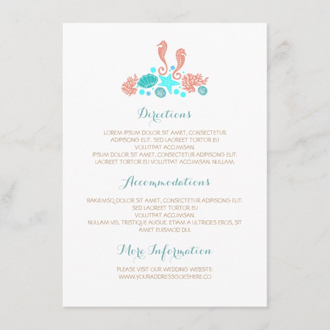 Cartão De Informações Detalhes do Casamento Branco dos Tesouros Submarin (Frente)