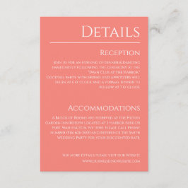 Cartão De Informações Detalhes do Casamento Branco e Coral Rosa-