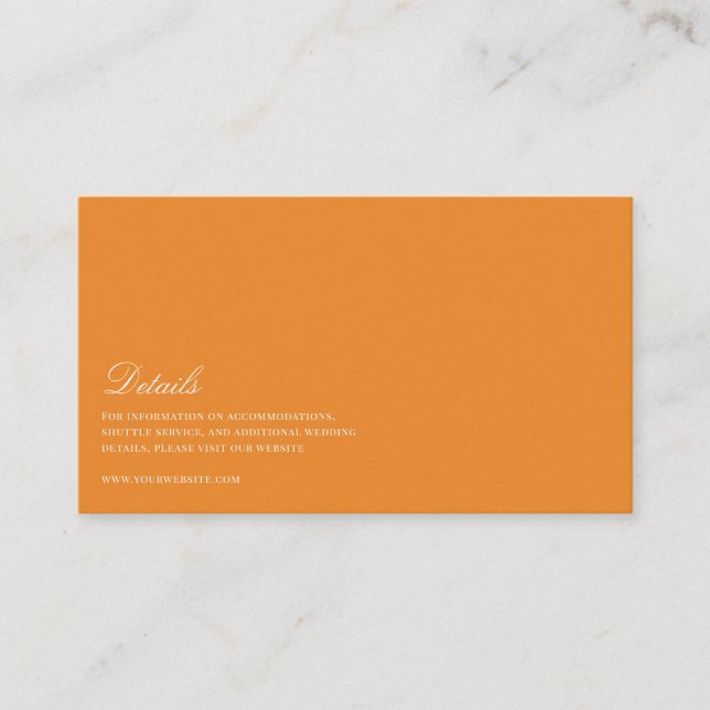 Cartão De Informações Detalhes do Casamento Branco e Laranja Elegante (Frente)