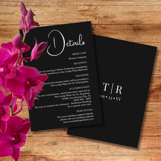 Cartão De Informações Detalhes do Casamento Branco e Preto da Simplicida (Criador carregado)