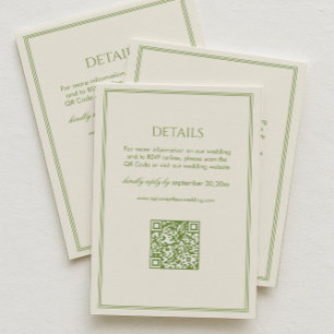 Cartão De Informações Detalhes do Casamento Branco e Verde Código Qr