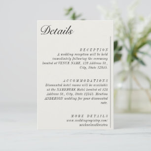 Cartão De Informações Detalhes Do Casamento Branco Ecru Minimalista De D