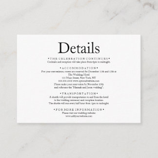 Cartão De Informações Detalhes do Casamento Branco Elegante Mínimo Simpl