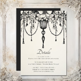 Cartão De Informações Detalhes do Casamento Branco Negro Chandelier Flor