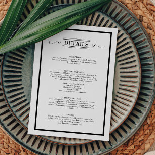 Cartão De Informações Detalhes do Casamento Branco Negro Formal Clássico