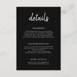 Cartão De Informações Detalhes do Casamento Branco Preto com Script Negr