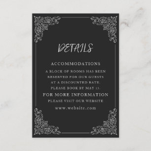 Cartão De Informações Detalhes do Casamento Branco Preto Elegante Vintag