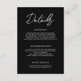 Cartão De Informações Detalhes do Casamento Branco Preto Moderno Contemp
