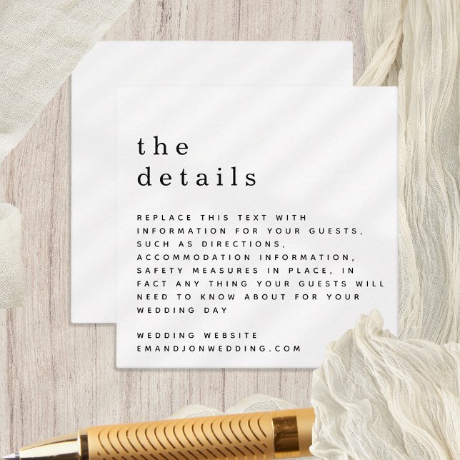 Cartão De Informações Detalhes do Casamento Branco Preto Simples MINI (Tiny size 2.5" square Details enclosure. Fully Customisable, Change to any color. )