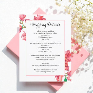 Cartão De Informações Detalhes do Casamento Branco Rosa Magnólia Floral