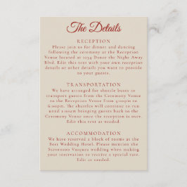 Cartão De Informações Detalhes do Casamento Brancos Simples de Ruby Red