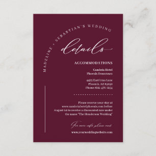 Cartão De Informações Detalhes do Casamento Burgundy Deep Romance