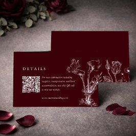 Cartão De Informações Detalhes do Casamento Burgundy Floral Elegante Cód