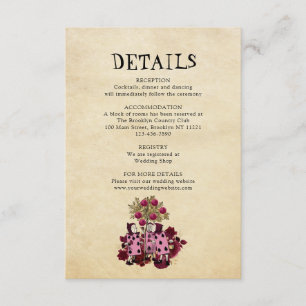 Cartão De Informações Detalhes do Casamento Burgundy Gold Alice no País 
