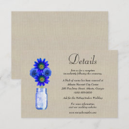 Cartão De Informações Detalhes do Casamento Burlap Blue Floral Mason Jar