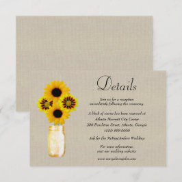 Cartão De Informações Detalhes do Casamento Burlap Yellow Floral Mason J