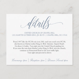 Cartão De Informações Detalhes do Casamento Caligrafia Luxuosa (Azul E
