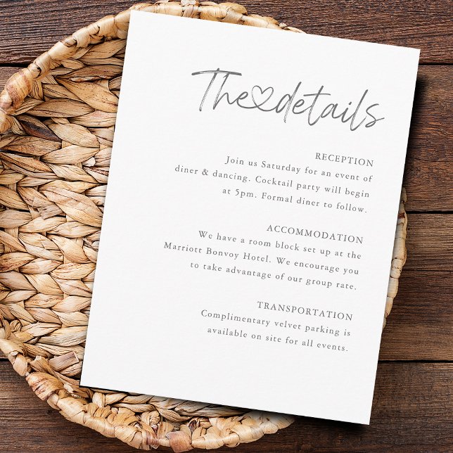 Cartão De Informações Detalhes do Casamento Cardíaco da Caligrafia Elega (Elegant Calligraphy Heart Wedding Details Enclosure Card)