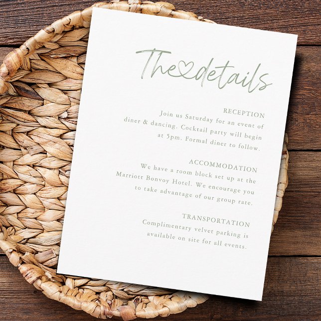 Cartão De Informações Detalhes do Casamento Cardíaco da Caligrafia Elega (Elegant Calligraphy Heart Wedding Details Enclosure Card)