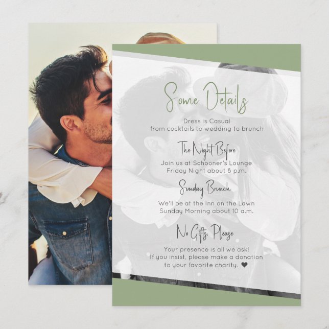 Cartão De Informações Detalhes do Casamento Casual Verde de Nada - Rico  (Frente/Verso)