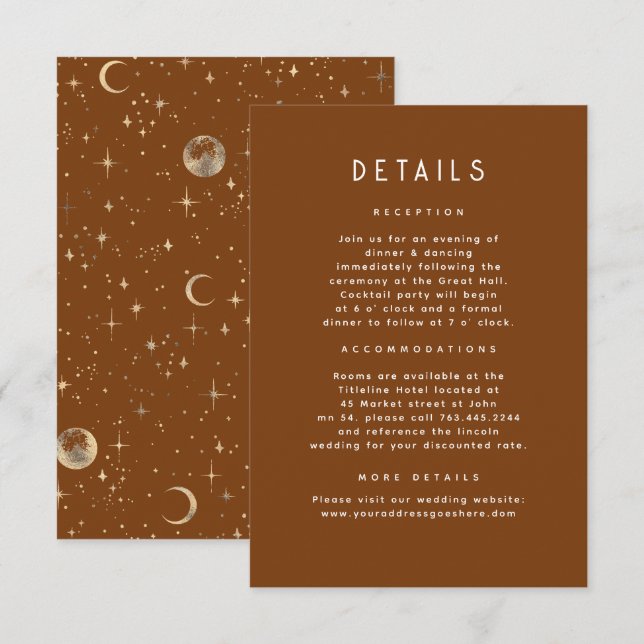 Cartão De Informações Detalhes do Casamento Celestial da Noite Estelar (Frente/Verso)