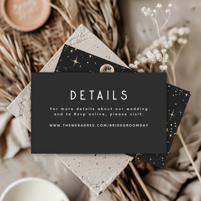 Cartão De Informações Detalhes do Casamento Celestial das Estrelas de Fo (Details Celestial Wedding Information Card)