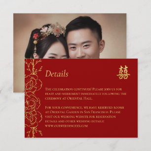 Cartão De Informações Detalhes do casamento chinês com foto floral em ou