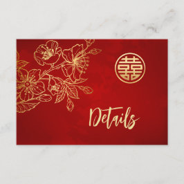 Cartão De Informações Detalhes do Casamento Chinês Dourado Vermelho Magn